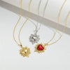 Wholesale Jewelry Simple Retro Love Design Copper Pendant Clavicle Chain With Mixed Gemstone Inlay Heart Shape Electroplating For Women
