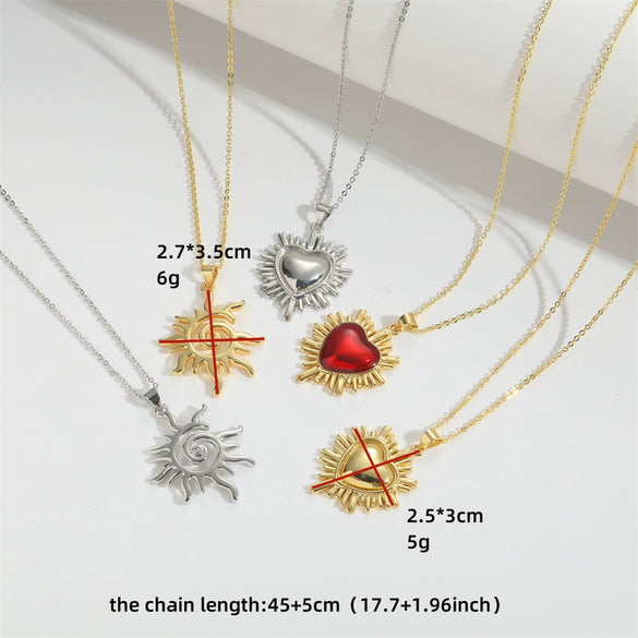Wholesale Jewelry Simple Retro Love Design Copper Pendant Clavicle Chain With Mixed Gemstone Inlay Heart Shape Electroplating For Women