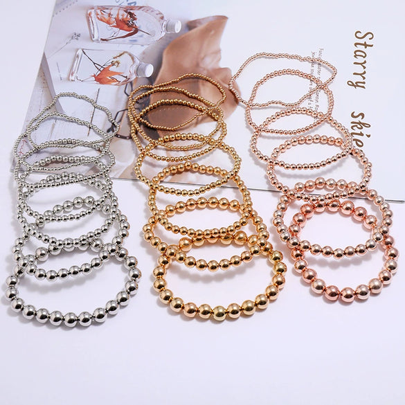 Wholesale Jewelry Simple Round Bead Electroplated Ccb Elastic Bracelet For Women