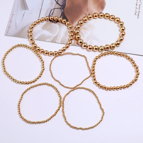 Wholesale Jewelry Simple Round Bead Electroplated Ccb Elastic Bracelet For Women