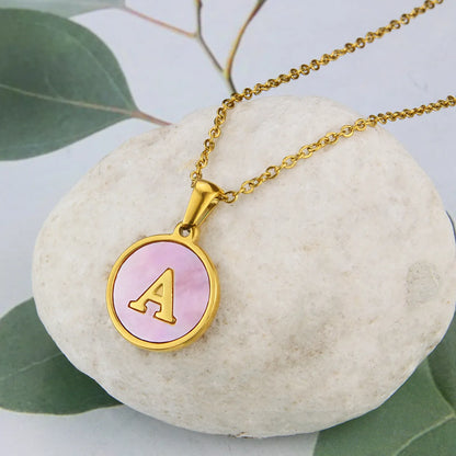 Simple Style Letter Titanium Steel Plating Inlaid Shell Necklace