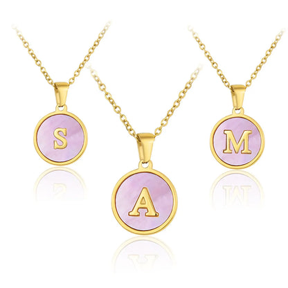 Simple Style Letter Titanium Steel Plating Inlaid Shell Necklace