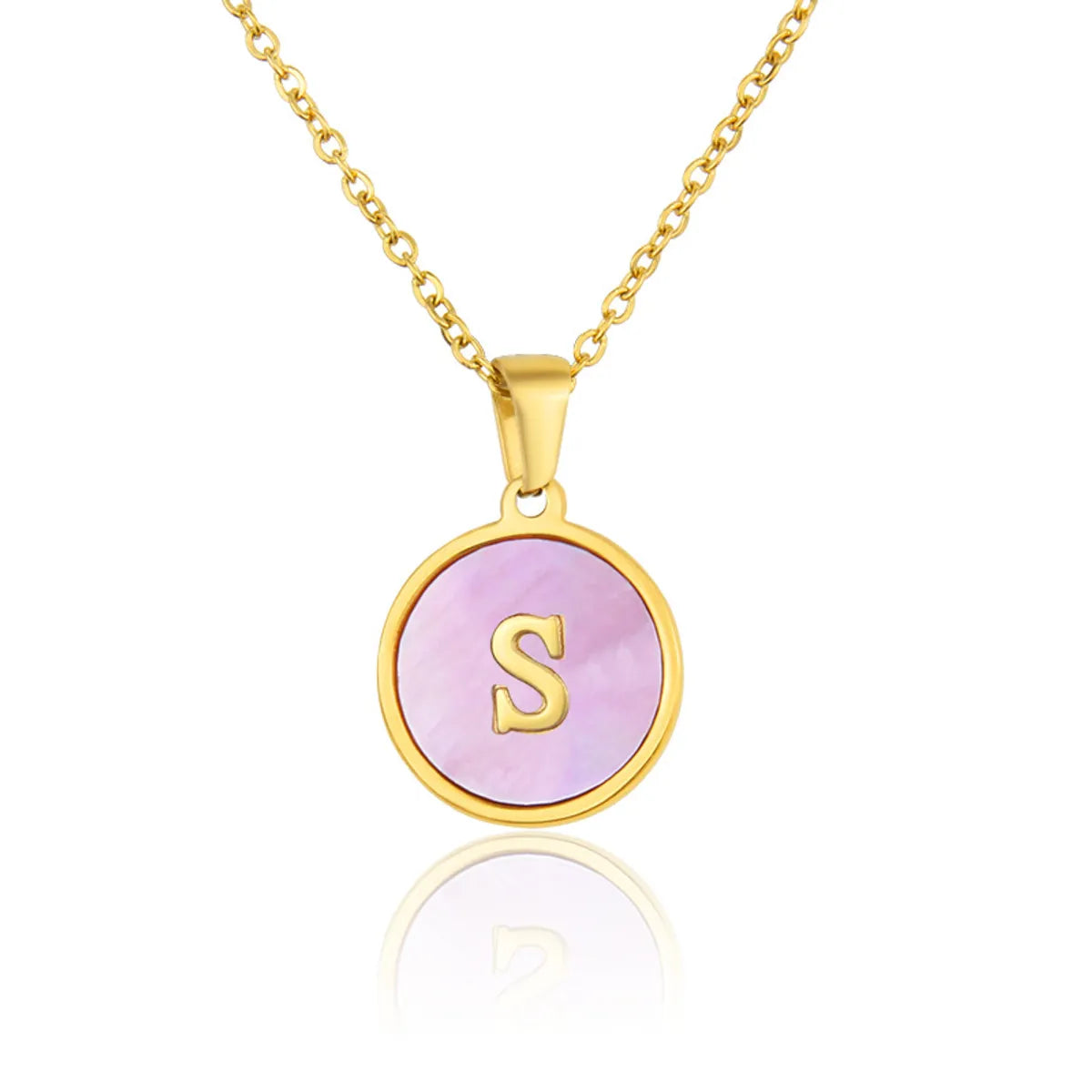 Simple Style Letter Titanium Steel Plating Inlaid Shell Necklace