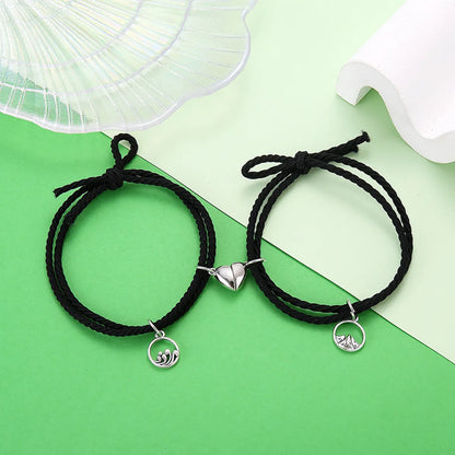 Wholesale Jewelry Simple Rubber Band Rope Heart Key Lock Couple Bracelet Set Nihaojewelry