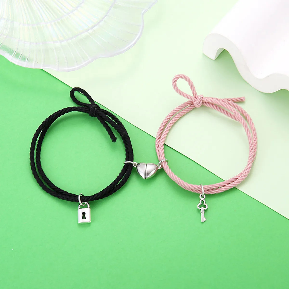 Wholesale Jewelry Simple Rubber Band Rope Heart Key Lock Couple Bracelet Set Nihaojewelry