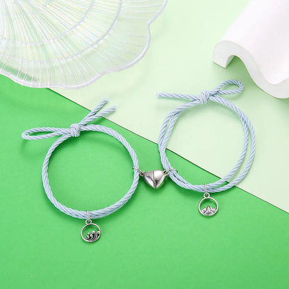 Wholesale Jewelry Simple Rubber Band Rope Heart Key Lock Couple Bracelet Set Nihaojewelry