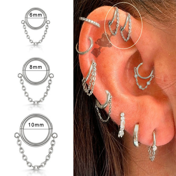 Wholesale Jewelry Simple Stainless Steel 316L Geometric Tassel And Ring Piercing Earrings And Nose Ring With Electroplating