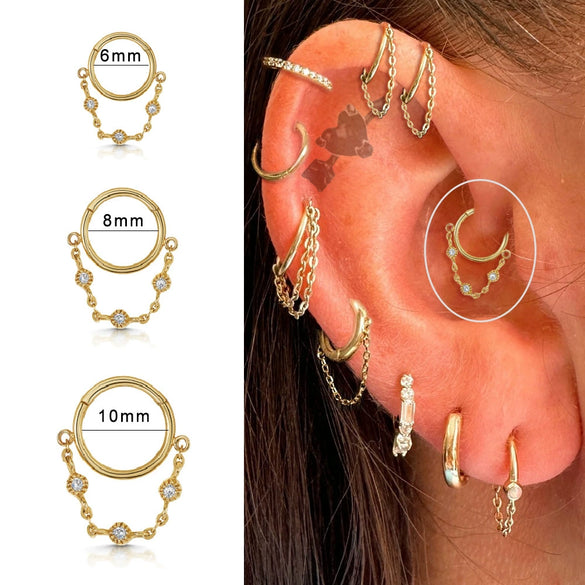 Wholesale Jewelry Simple Stainless Steel 316L Geometric Tassel And Ring Piercing Earrings And Nose Ring With Electroplating