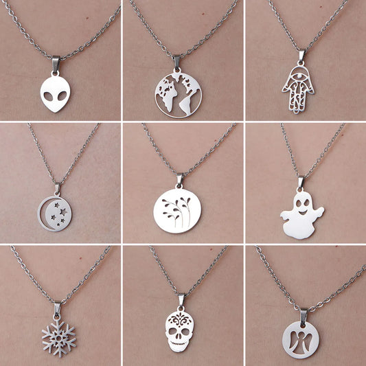 Wholesale Jewelry Simple Style  Ghost Snowflake 201 Stainless Steel Polishing Hollow Out Pendant Necklace