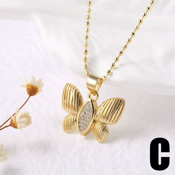 Wholesale Jewelry Simple Style Animal Zodiac Heart Pendant Necklace Copper O Word Chain Electroplated
