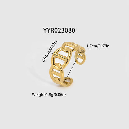 Wholesale Jewelry Simple Style Artistic Solid Color 304 Stainless Steel 18K Gold Plated Plating Hollow Out Open Rings