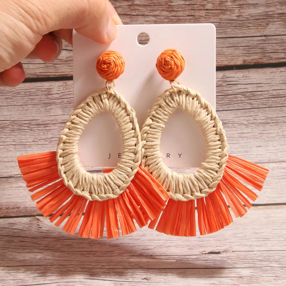 1 Pair Simple Style Artistic Water Droplets Braid Hollow Out Raffia Drop Earrings