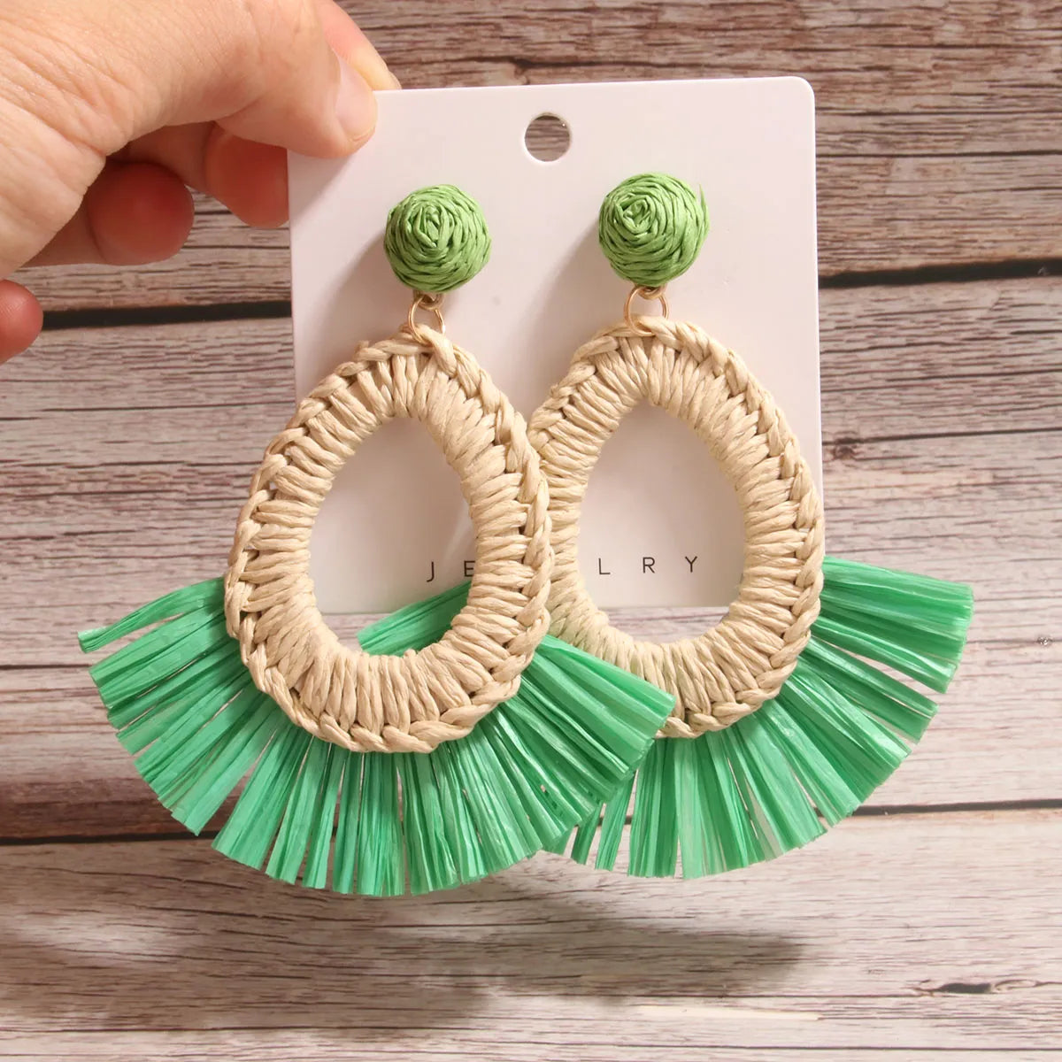 1 Pair Simple Style Artistic Water Droplets Braid Hollow Out Raffia Drop Earrings