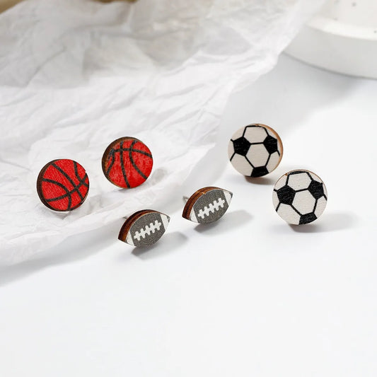 Wholesale Jewelry Simple Style Basketball Football Wood Printing