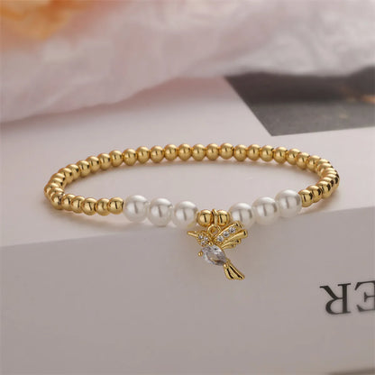 Simple Style Bird Zircon Imitation Pearl Copper Wholesale Bracelets