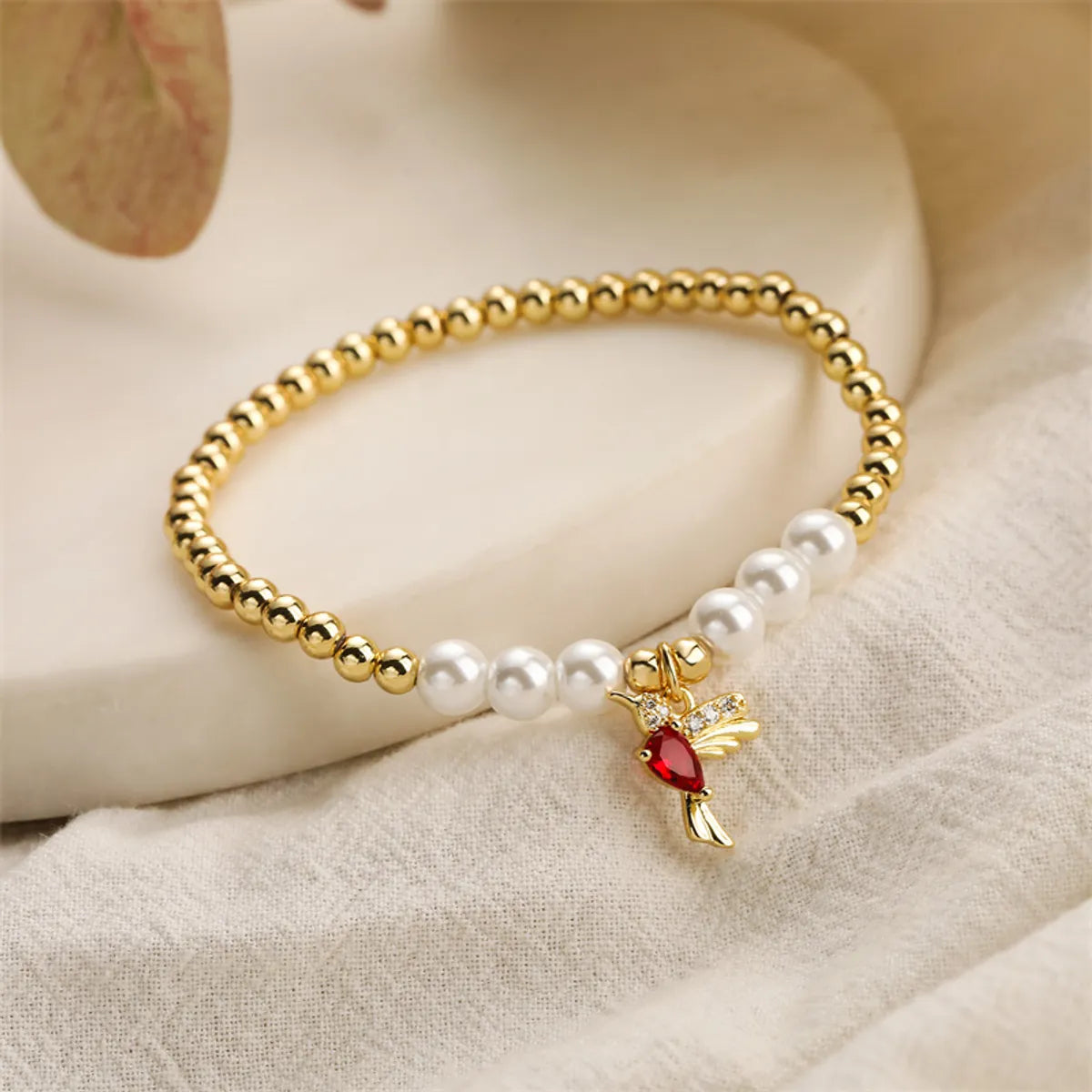 Simple Style Bird Zircon Imitation Pearl Copper Wholesale Bracelets