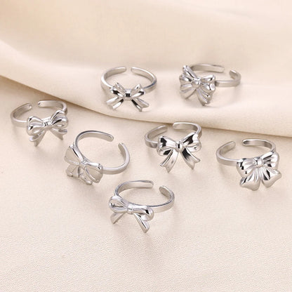 Wholesale Jewelry Simple Style Bow Knot 304 Stainless Steel Open Rings