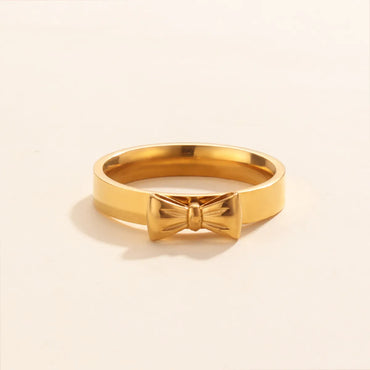 Wholesale Jewelry Simple Style Bow Knot 316L Stainless Steel  18K Gold Plated Rings