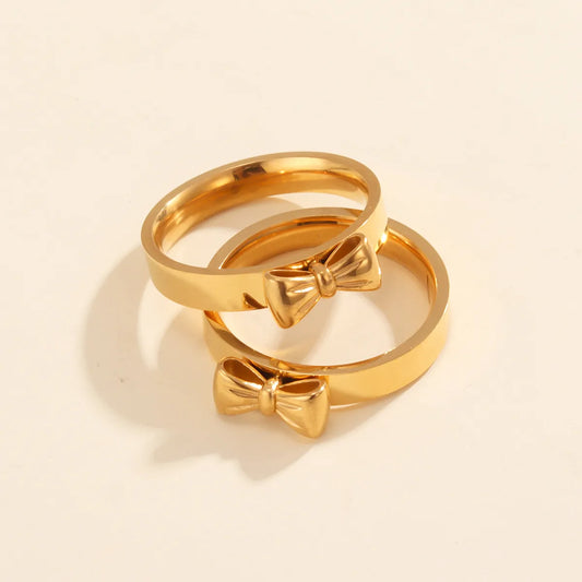 Wholesale Jewelry Simple Style Bow Knot 316L Stainless Steel  18K Gold Plated Rings