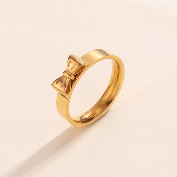 Wholesale Jewelry Simple Style Bow Knot 316L Stainless Steel  18K Gold Plated Rings