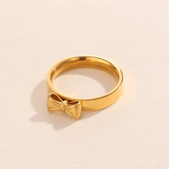 Wholesale Jewelry Simple Style Bow Knot 316L Stainless Steel  18K Gold Plated Rings