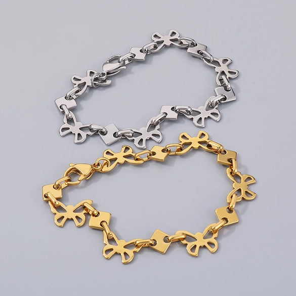Wholesale Jewelry Simple Style Butterfly 304 Stainless Steel 18K Gold Plated Bracelets Necklace