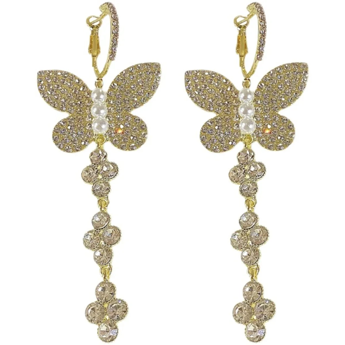 Wholesale Jewelry Simple Style Butterfly Alloy Rhinestones Gold Plated Patchwork Plating Inlay Drop Earrings