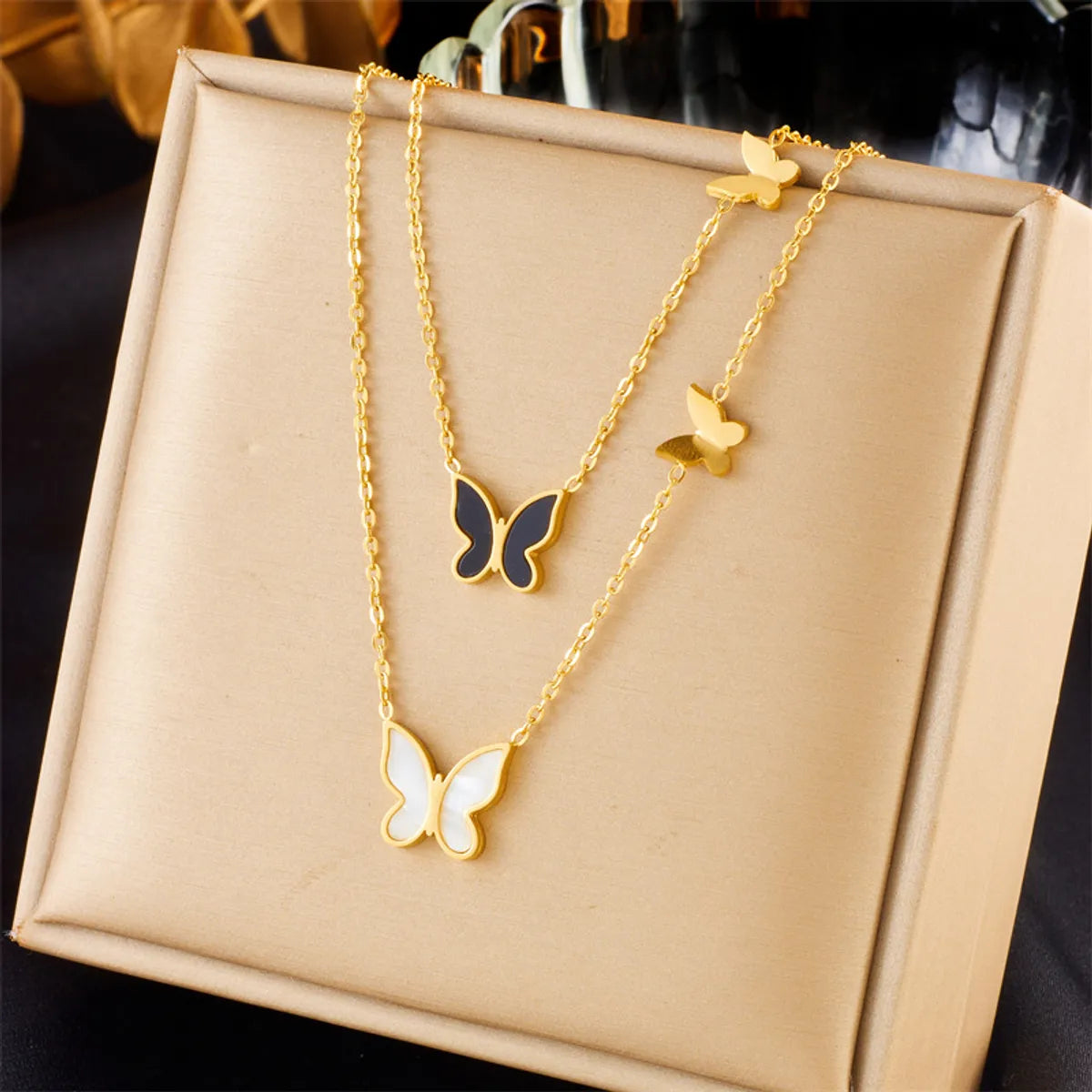 Wholesale Jewelry Simple Style Butterfly Titanium Steel Plating Double Layer Necklaces