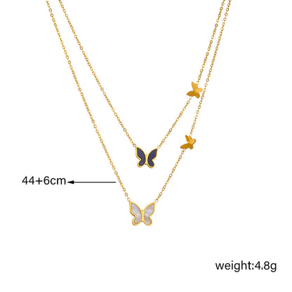 Wholesale Jewelry Simple Style Butterfly Titanium Steel Plating Double Layer Necklaces