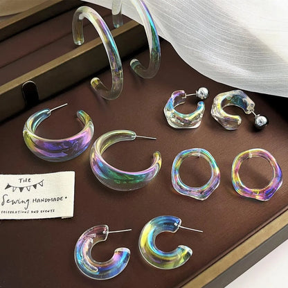 1 Pair Simple Style C Shape Polishing Transparent Arylic Resin Ear Studs