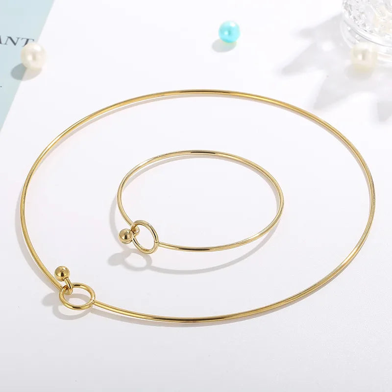 Wholesale Jewelry Simple Style Circle 304 Stainless Steel 18K Gold Plated Hollow Out Bracelets Necklace