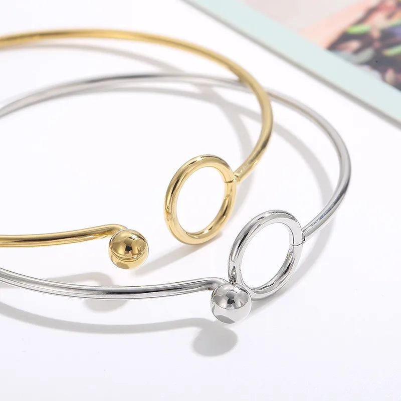 Wholesale Jewelry Simple Style Circle 304 Stainless Steel 18K Gold Plated Hollow Out Bracelets Necklace