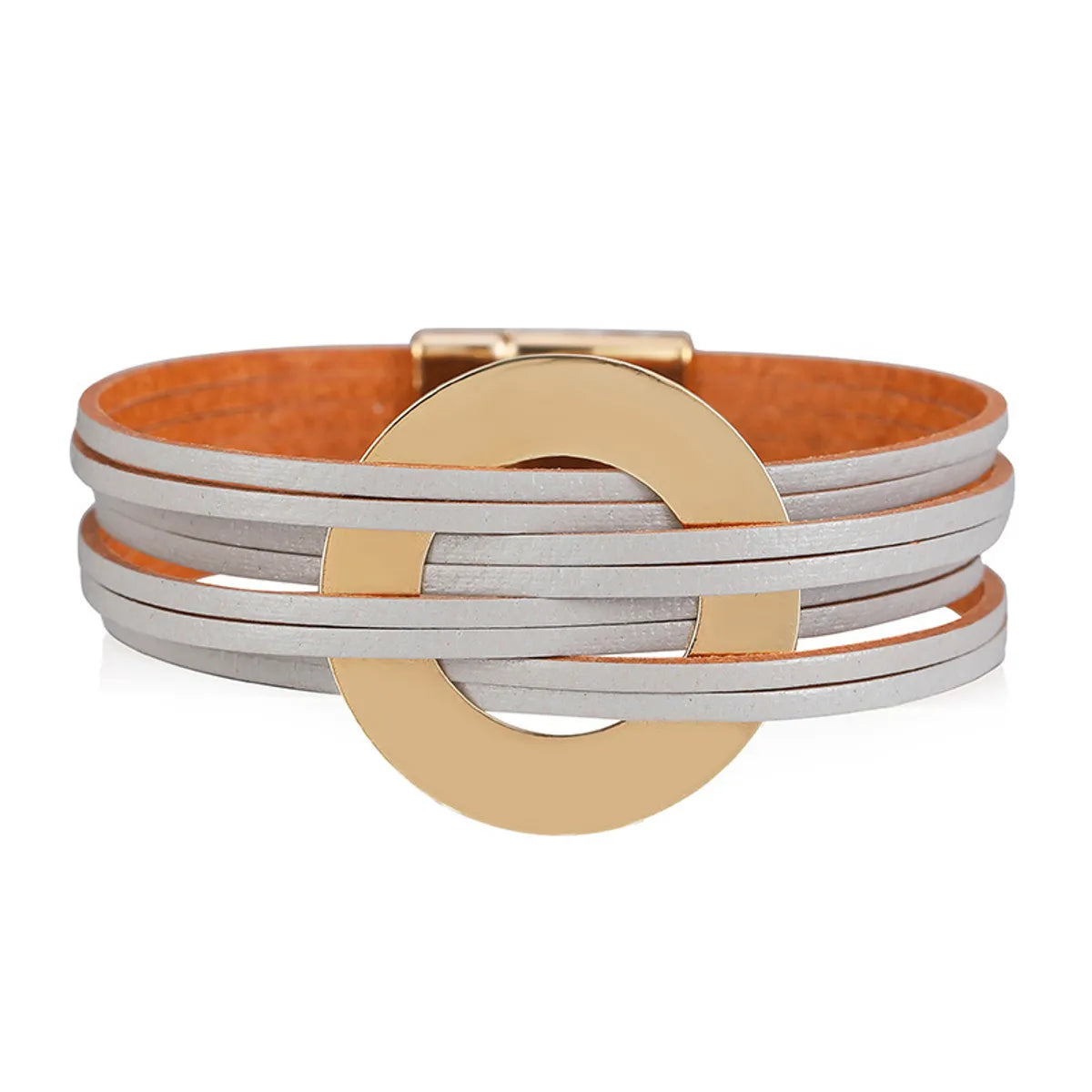 Wholesale Jewelry Simple Style Circle Pu Leather Metal Layered Bracelets