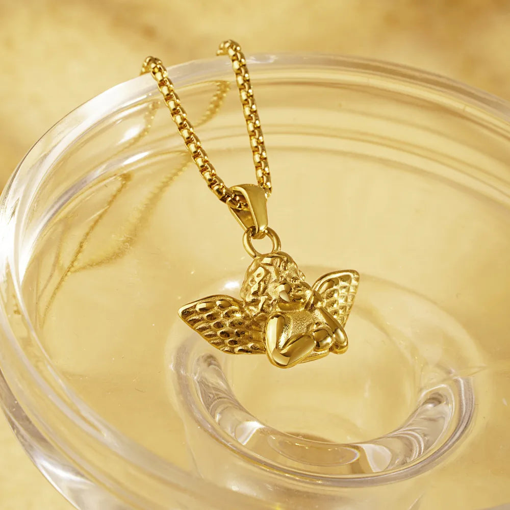 Wholesale Jewelry Simple Style Classic Style Angel 304 Stainless Steel 18K Gold Plated Plating Pendant Necklace