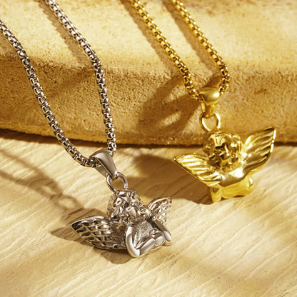 Wholesale Jewelry Simple Style Classic Style Angel 304 Stainless Steel 18K Gold Plated Plating Pendant Necklace