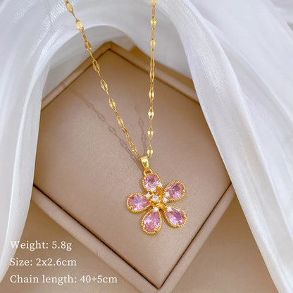 Wholesale Jewelry Simple Style Classic Style Artistic Five-Leaf Flower Titanium Steel Zircon Gold Plated Inlay Earrings Necklace Jewelry Set