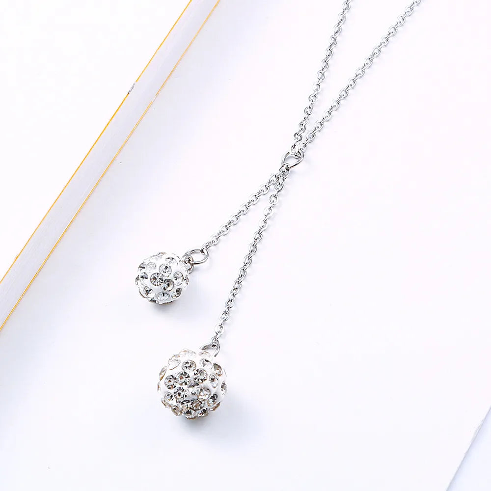 Wholesale Jewelry Simple Style Classic Style Ball 304 Stainless Steel Rhinestones 18K Gold Plated Plating Inlay Earrings Necklace