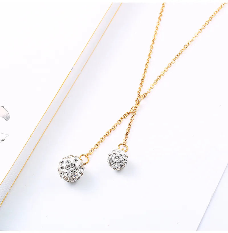 Wholesale Jewelry Simple Style Classic Style Ball 304 Stainless Steel Rhinestones 18K Gold Plated Plating Inlay Earrings Necklace