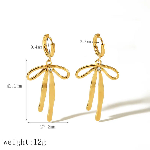 Wholesale Jewelry Simple Style Classic Style Bow Knot 304 Stainless Steel Zircon 18K Gold Plated Inlay Earrings Necklace Jewelry Set