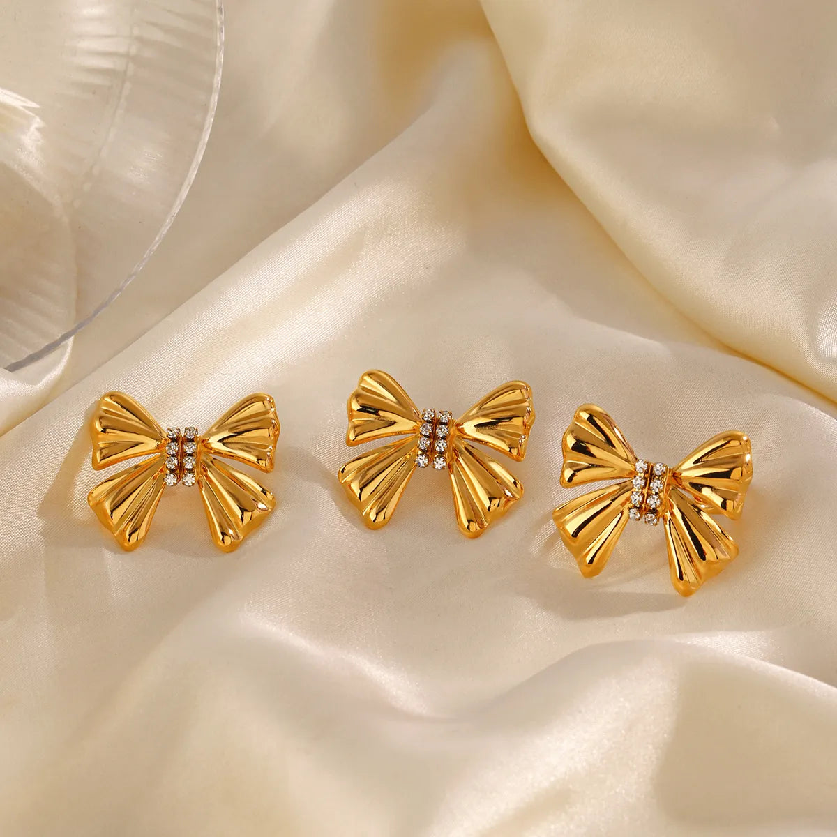 Wholesale Jewelry Simple Style Classic Style Bow Knot 304 Stainless Steel Zircon 18K Gold Plated Plating Inlay Jewelry Set