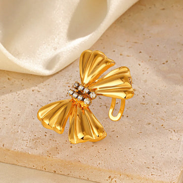 Wholesale Jewelry Simple Style Classic Style Bow Knot 304 Stainless Steel Zircon 18K Gold Plated Plating Inlay Jewelry Set