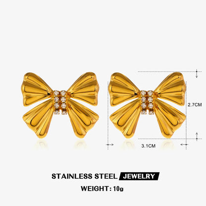 Wholesale Jewelry Simple Style Classic Style Bow Knot 304 Stainless Steel Zircon 18K Gold Plated Plating Inlay Jewelry Set