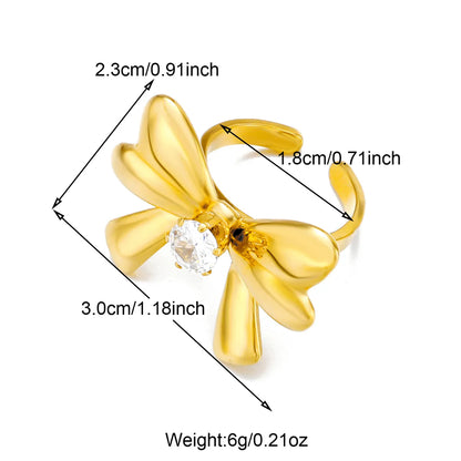 Wholesale Jewelry Simple Style Classic Style Bow Knot 304 Stainless Steel Zircon 18K Gold Plated Plating Inlay Rings