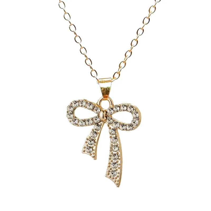 Wholesale Jewelry Simple Style Classic Style Bow Knot Alloy Rhinestones Gold Plated Silver Plated Plating Inlay Pendant Necklace