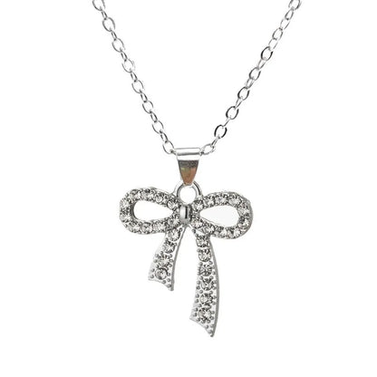 Wholesale Jewelry Simple Style Classic Style Bow Knot Alloy Rhinestones Gold Plated Silver Plated Plating Inlay Pendant Necklace