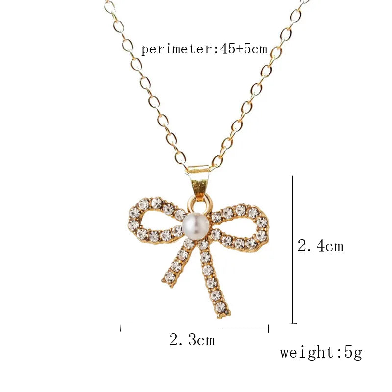 Wholesale Jewelry Simple Style Classic Style Bow Knot Alloy Rhinestones Gold Plated Silver Plated Plating Inlay Pendant Necklace