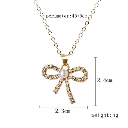 Wholesale Jewelry Simple Style Classic Style Bow Knot Alloy Rhinestones Gold Plated Silver Plated Plating Inlay Pendant Necklace