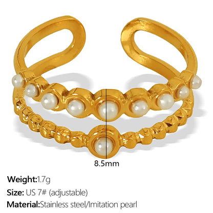 Wholesale Jewelry Simple Style Classic Style British Style Cross Leaves 304 Stainless Steel Artificial Pearls 18K Gold Plated Polishing Plating Inlay Rings