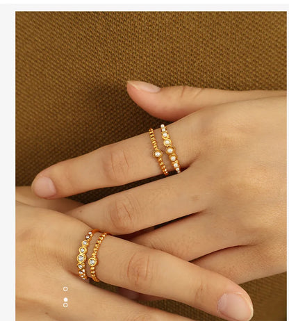 Wholesale Jewelry Simple Style Classic Style British Style Cross Leaves 304 Stainless Steel Artificial Pearls 18K Gold Plated Polishing Plating Inlay Rings