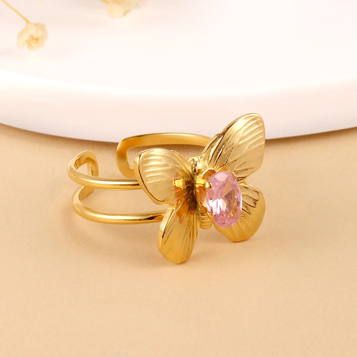 Wholesale Jewelry Simple Style Classic Style Butterfly 304 Stainless Steel Rhinestones 14K Gold Plated Plating Inlay Rings